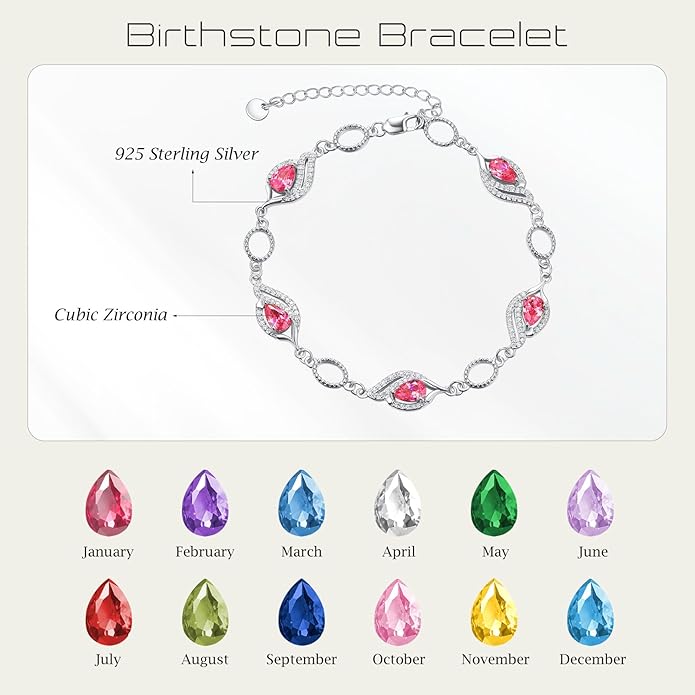 PRAYMOS Birthstone Bracelets for Women Mom Mother's Grandma Sterling Silver Women's Bracelets Birthstone Jewelry Gifts