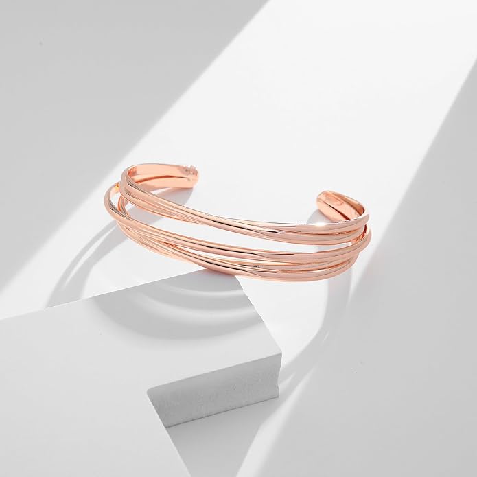 Gold Cuff Bracelet for Women Chunky Multi-layer Cross Wire Open Bracelet Hollow Wide Cuff Bracelets Adjustable Gold Open Cuff Bangle Bracelet
