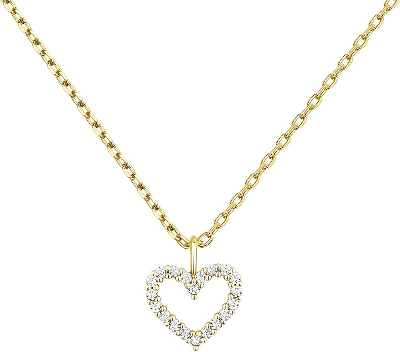 PAVOI 14K Gold Plated Cubic Zirconia Heart Necklace | Cute Dainty Love Pendant Necklaces for Women