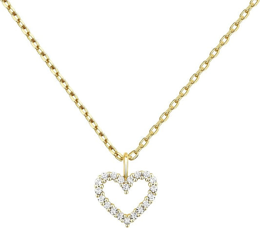 PAVOI 14K Gold Plated Cubic Zirconia Heart Necklace | Cute Dainty Love Pendant Necklaces for Women