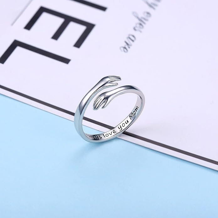 Yesteel Valentines Gifts for Kids Teen Girls - S925 Sterling Silver Hug Ring for Teen Girls Women, Adjustable Ring Jewelry Mothers Day Birthday Gifts for Daughters Mom Sister Wife Friends Grandma