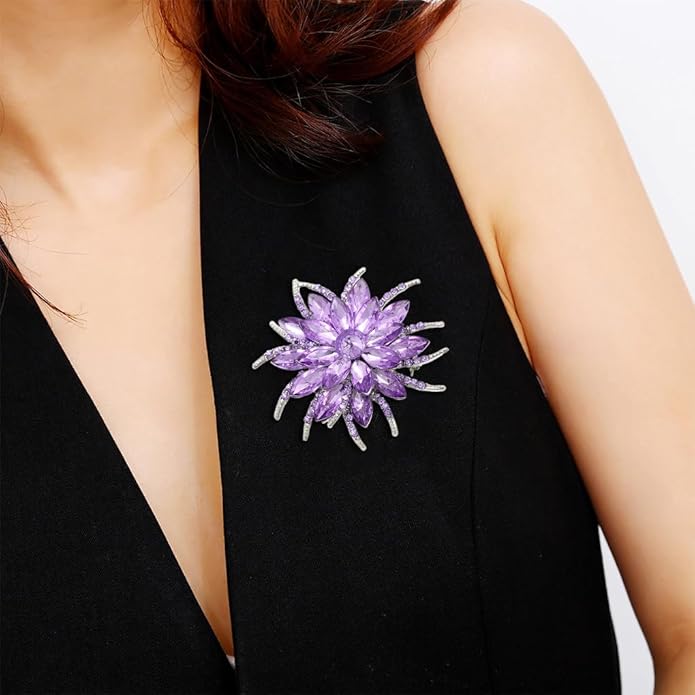 Rhinestone Large Flower Brooches Pins for Women Fashion Sparkly Crystal Sunflower Statement Brooch Unique Wedding Party Suit Dress Jewelry Accessories