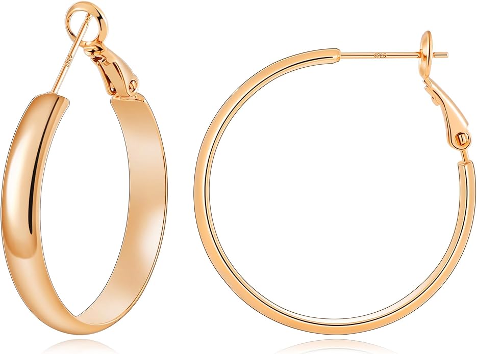 Gacimy 14K Gold Plated Hoop Earrings for Women, 14k Real Gold Plated with 925 Sterling Silver Post, Hypoallergenic Lightweight Thick Hoops Earrings for Women Trendy