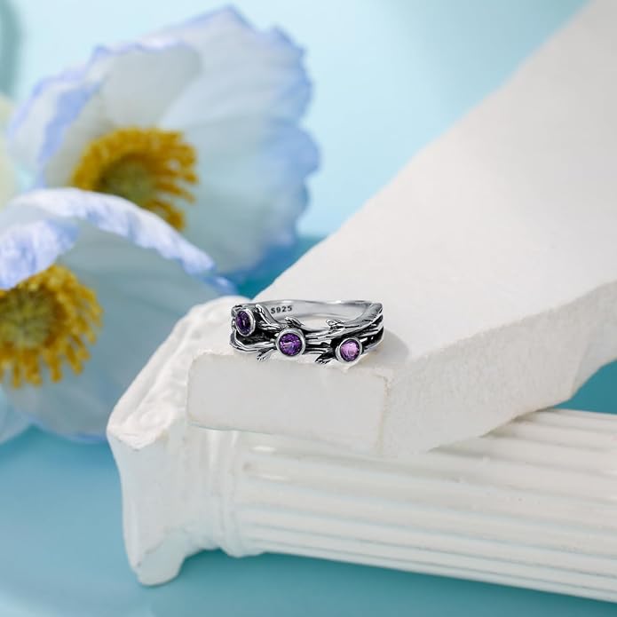 Amethyst Vine Wrap Ring Sterling Silver Vintage Three Purple Amethyst Statement Rings February Birthstone Gift for Her