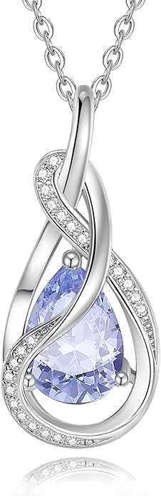 FANCIME TimelessTie Birthstone Necklace for Women White Gold Plated Sterling Silver Ribbon Design Jewelry Knot Pendant Fine Jewelry Gemstone Birthday Graduation Anniversary Christmas Gifts for Women Wife Mother Her