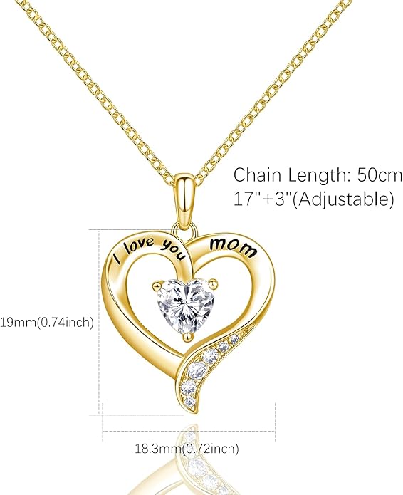NINAMAID Mom Necklace 925 Sterling Silver Heart Necklaces for Women Engraved I Love You You Mom Gifts for Mom from Daughter