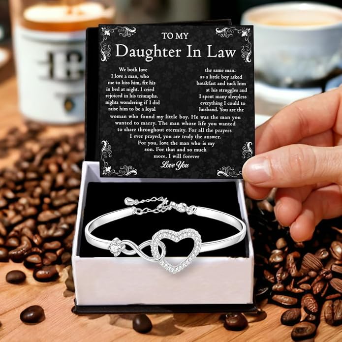 To My Beautiful Daughter In Law Bracelet From Mother-In-Law, Daughter In Law Birthday Gifts, Infinity Star Heart Bracelet For Her With Heartfelt Message Card & Elegant Box, Bonus Daughters Bracelets