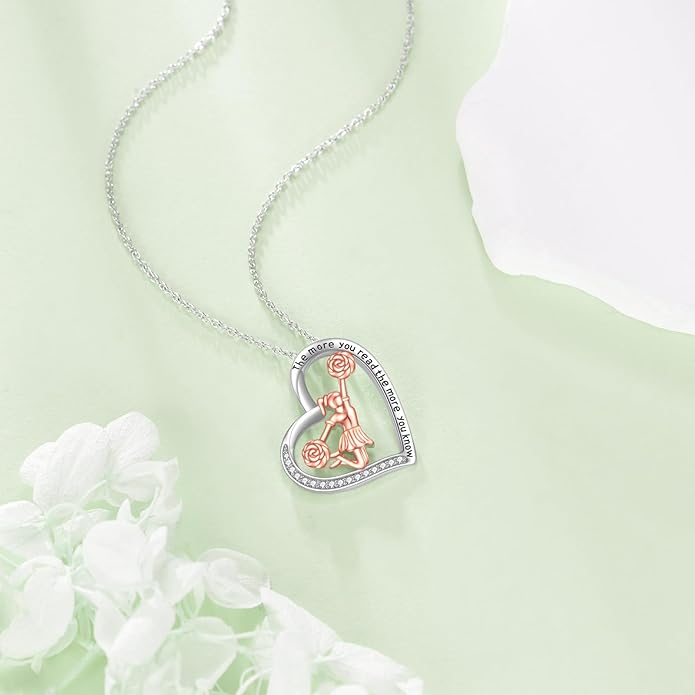 POPLYKE Sports Gifts for Girls Sterling Silver Gymnastics/Ballerina/Piano/Reading Heart-Shaped Pendant Necklace for Women