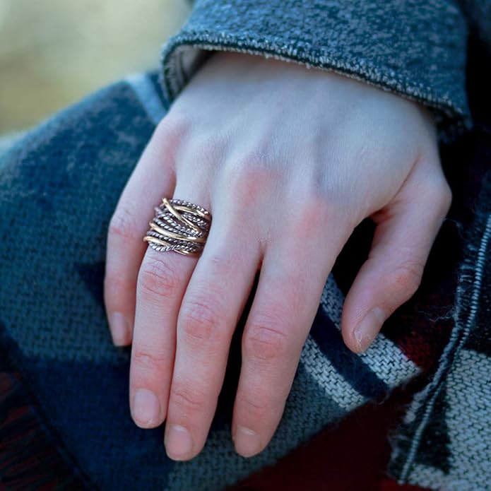 Wide Band Rings Twisted Rope Ring Two-Tone Mixed Metal Braided Statement Rings Fashion Jewelry for Women