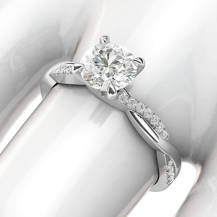 Sterling Silver 4-Prong Petite Twisted Vine Simulated 1.0 CT Diamond Or Moissanite Engagement Ring Promise Bridal Ring