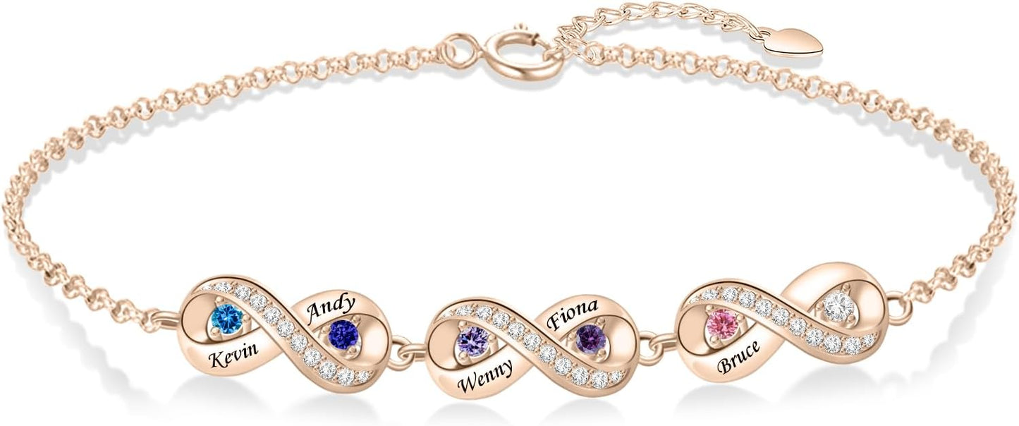 BABOOM Personalized Birthstone Bracelet for Mom Custom Infinity Name Bracelets with 1-8 Birthstones Jewelry Mothers Day Gifts for Women Mother Wife Grandma