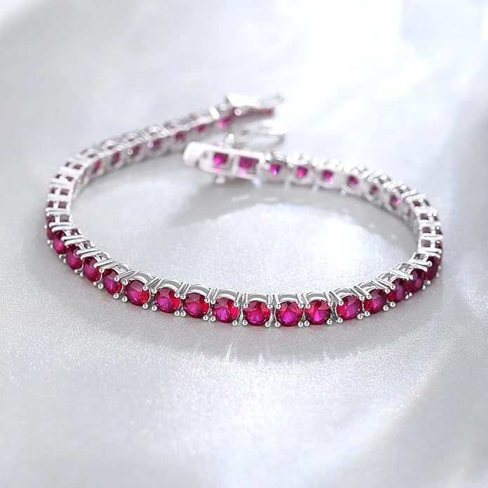 FANCIME Birthstone Bracelet Sterling Silver Gemstone Tennis Bracelets Fine Jewelry Wedding Bridal Prom Birthday Gift for Women Her, Length 7.2 Inch Width 4mm