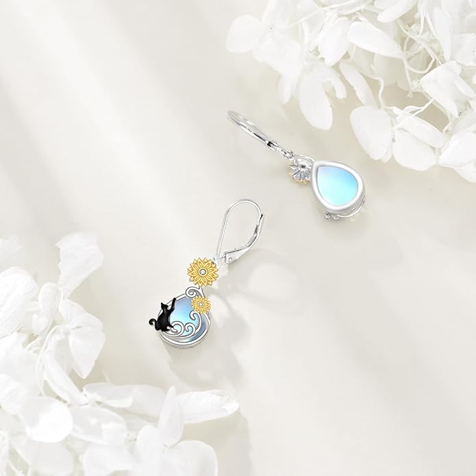 AOBOCO Butterfly/Dragonfly/Bee/Ladybug Leverback Earrings 925 Sterling Silver Rose Lotus Tulip Flower Filigree Dangle Earrings Teardrop Moonstone Larimar Turquoise Abalone Shell Jewelry Birthday Gifts for Women