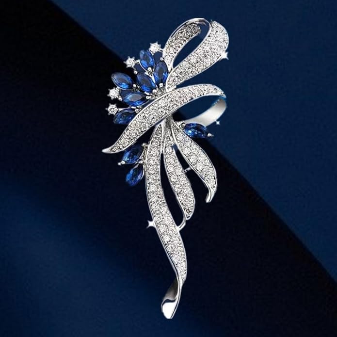 Rhinestone Brooches for Women,Vintage Silver Large Brooch Pins Blue Crystal Dress Brooch Pin Decorative Pins,Fashion Prom Jewelry Accessories