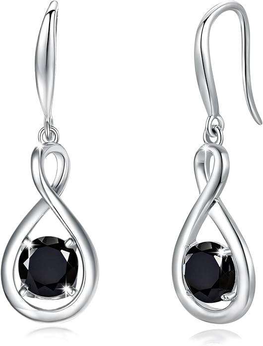 FANCIME Dangle Drop Earrings 925 Sterling Silver Dainty Infinity Round Gemstone Birthstone Jewelry Birthday Gifts for Her Women