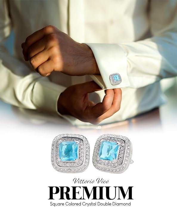 Vittorio Vico Square Colored Crystal Double Diamond Set Cufflinks