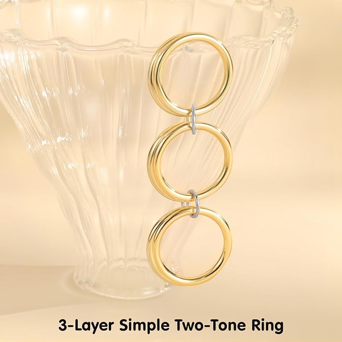 Emibele 14K Gold Plated Stackable Rings for Women, Interlocking Non Tarnish Gold Rings, Silver Dainty Cubic Zirconia Bands, Two-Toned Mixed Metal Stacking Band, Trendy Jewelry Gifts for Women