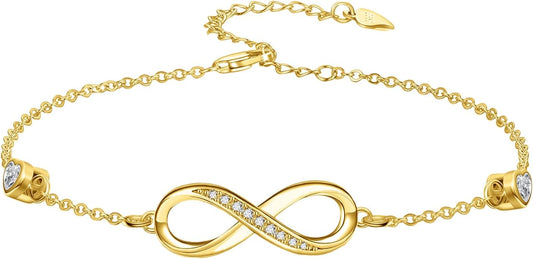 Dorunmo Infinity Bracelet Mom Bracelet 925 Sterling Silver 14K Gold Plated Infinity Heart Anklet for Women Christmas Jewelry Gifts for Wife Mom Daughter
