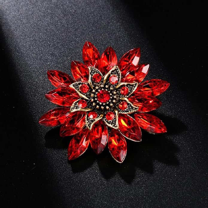 Rhinestone Flower Brooch Pin for Women Red Black Purple Flower Broochs Pin Hat Christmas Brooch Jewelry