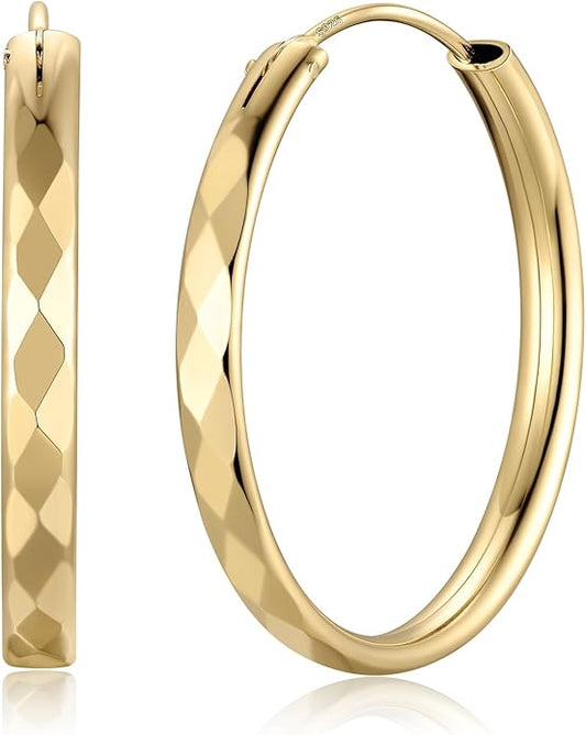 ChicSilver Hypoallergenic 925 Sterling Silver Hoop Earrings for Women, Lightweight Large Gold Plated Hoop Earrings, Endless Hoops Huggie Earrings 15/20/30/50/70MM