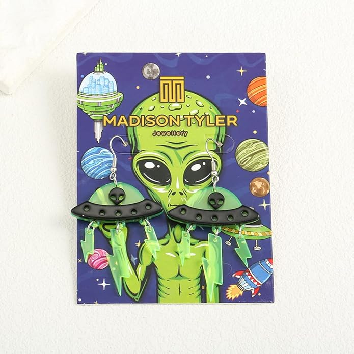 Madison Tyler 80s 90s Earrings for Women | Fun UFO Alien Earrings Space Earrings for Women