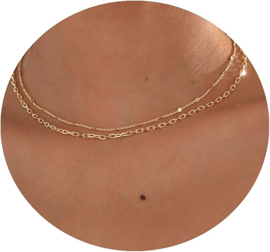 14K Gold Plated Layering Necklaces For Women Gold Necklace Set, Cuban Link, Snake Chain, Paperclip Layered Chains, Twisted Rope and Twisted Chain, Trendy Layering Necklace