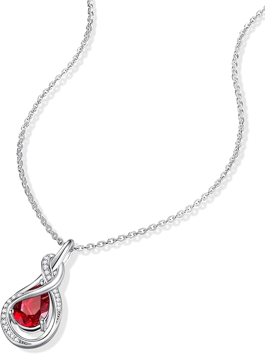 FANCIME TimelessTie Birthstone Necklace for Women White Gold Plated Sterling Silver Ribbon Design Jewelry Knot Pendant Fine Jewelry Gemstone Birthday Graduation Anniversary Christmas Gifts for Women Wife Mother Her