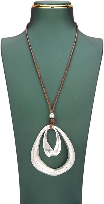 Long Boho Necklaces for Women Vintage Leather Wooden Pendant Y Choker Ethnic Style Gold Circle Hippie Sweater Necklace