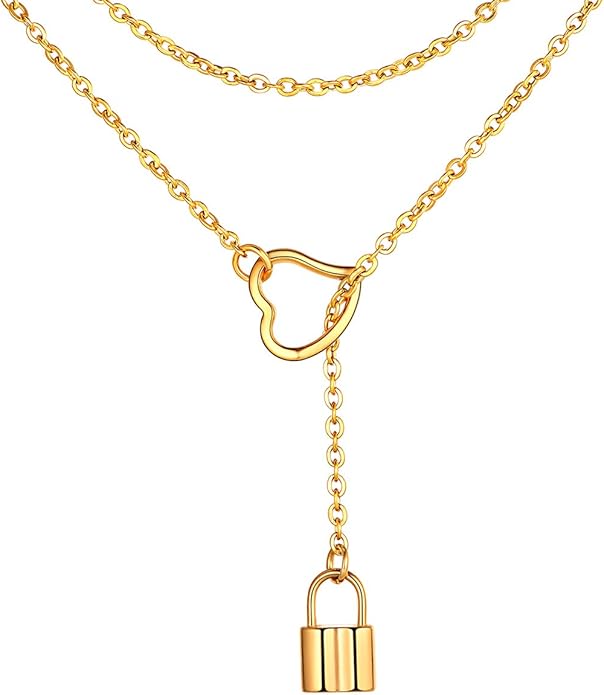 FOCALOOK Lariat Y-Necklaces | Long Necklaces for Women | Long Black Necklaces | Gold Necklaces for Women | Drop Heart Necklaces for Women | Front Adjustable Long Chain Necklace