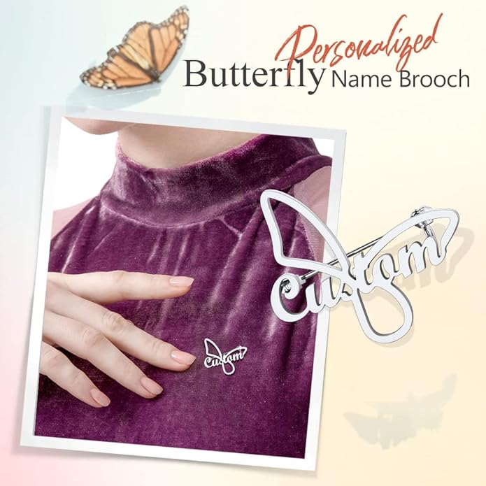 Custom4U Custom Name Pin Personalized Brooch Pins for Women Men Stainless Steel Name Tag with Letters/Initials - Silver/Gold/RoseGold/Black Customized Jewelry Gifts for Birthday Wedding Business Party