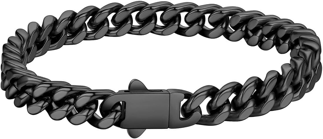 FaithHeart Mens Stainless Steel Cuban Link Bracelet - 5/7/9/12mm Width 7.5"/8.3"/9" Black/Silver/Gold Plated Heavy Duty Wrist Chain Bracelet Hip Hop Jewelry Birthday Gifts for Him