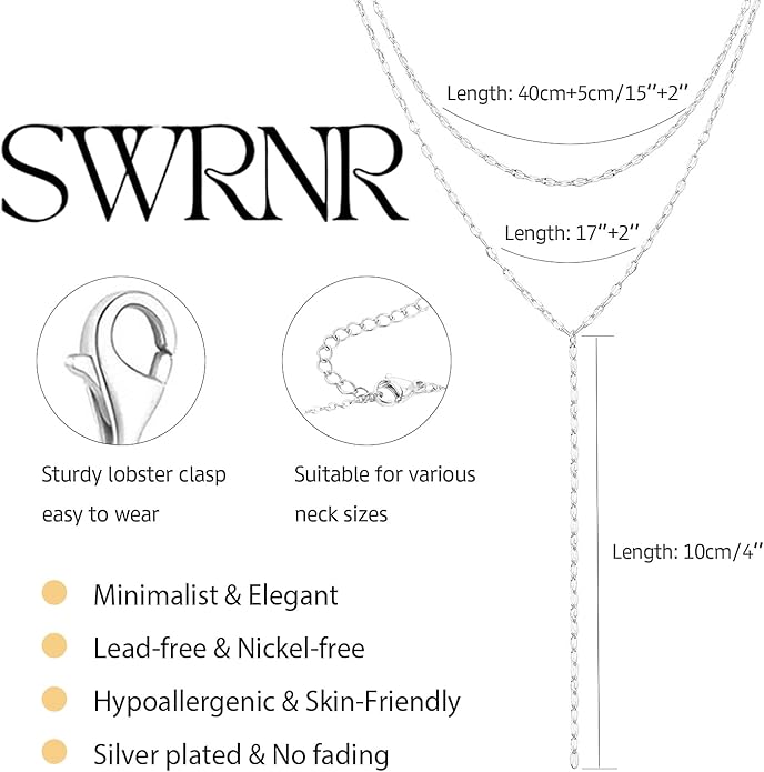 Lariat Necklace for Women, Dainty 14K Gold/Silver Plated Long Necklaces for Women Trendy Simple Layered Y-Shaped Drop Pendant Necklace Adjustable Gold Jewelry Gifts For Her Christmas Stocking Stuffer