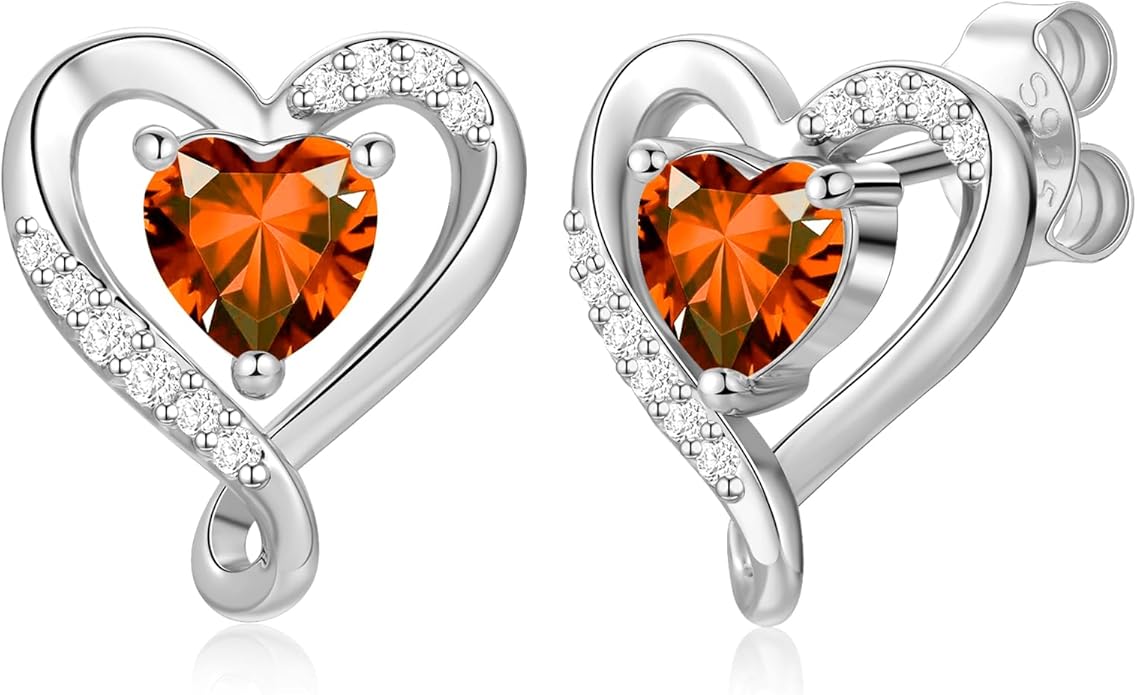 Earrings for Women, S925 Sterling Silver Rose Gold Birthstone Heart Studs Earring for Girlfriend Wife, Anniversary Birthday Christmas Valentines Mothers Day Gifts Jewelry for Women Wife Her Mom
