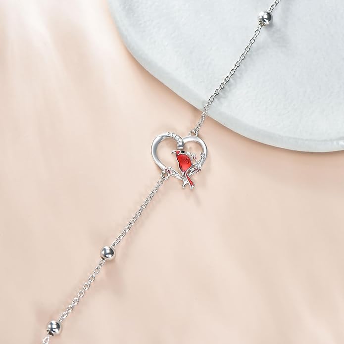 Red Cardinal Bracelet with Diamond 925 Sterling Silver Cardinal Bracelet for Women Cardinal Jewelry Gift for Her Anniversary Birthday Christmas
