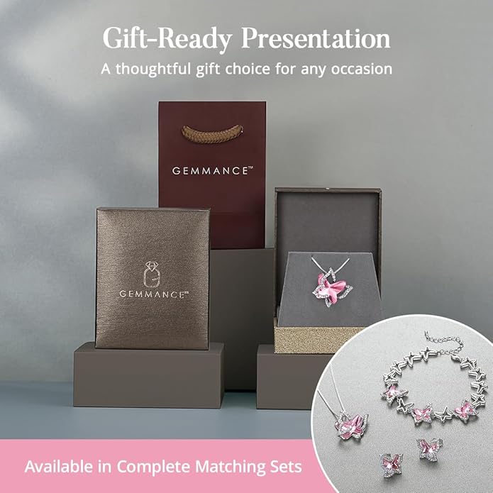 Gift Butterfly Birthstone Crystal Necklace, Silver Tone with 18”+2” Chain, Necklace for Mother’s Day Anniversary Birthday Gifts for Women and Daughter