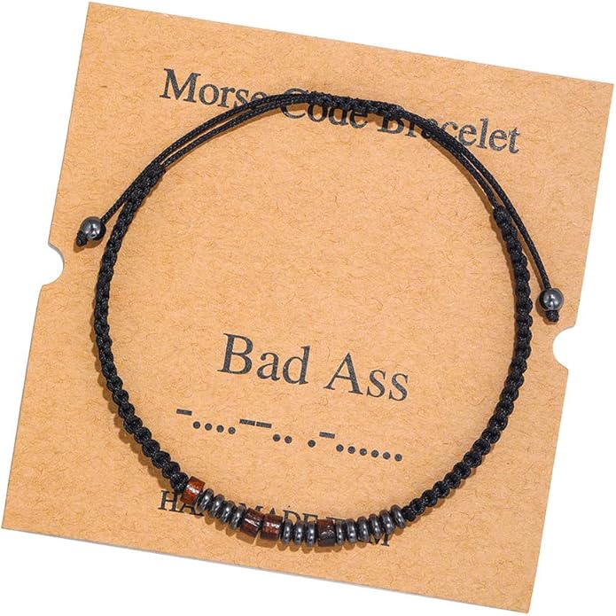 RINTOLER Morse Code Bracelets for Women Men Gifts for Her Best Friend Funny Inspirational Bracelets for Women Jewelry Adjustable Silk Beaded Wrap Bracelet