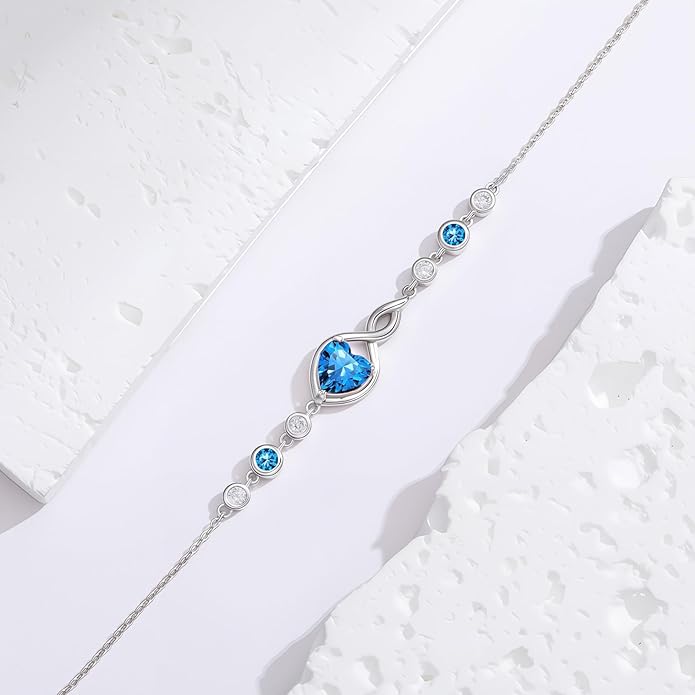 Infinity Birthstone Bracelet 925 Sterling Silver Heart Love Infinity Link Bracelet Fine Jewelry Birthday Christmas Gifts for Women Girlfriend Wife
