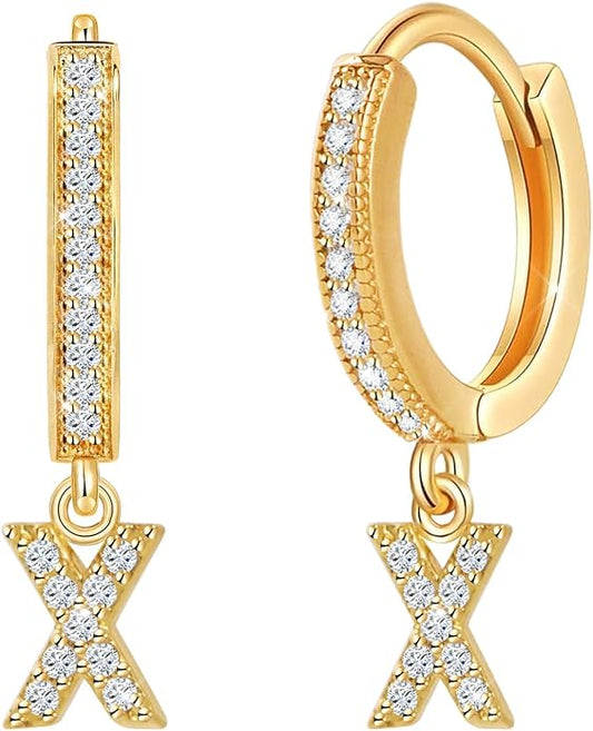 18K Gold Filled Initial Dangle Hoop Earrings for Women, 1 Pair CZ Hypoallergenic Alphabet Letter A-Z Drop Dangle Dainty Gold Earrings, Small Huggie Hoop Earrings with Cubic Zirconia Gifts Jewelry
