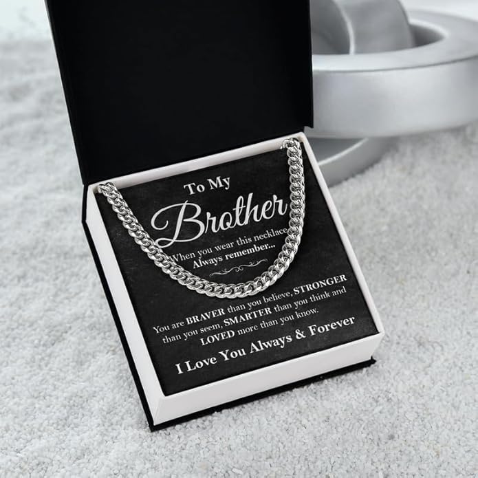KOLMALK Brother Necklace - Cuban Link Chain Necklace for Men, To My Brother Gift from Sister for Birthday, Anniversary or Christmas
