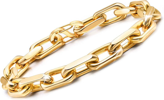 VNOX Link Chain Bracelets for Men - Cool Mens Bracelets Diamond-Cut Paperclip Solid Chain Bracelet Chunky Stainless Steel Jewelry Trendy Gifts