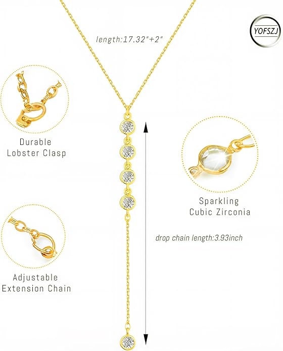 14K Gold Plated Y Necklace for Women – Dainty Lariat Long Pendant Chain, Layered Drop Necklace for V Neck Dress, Simple Sexy Cleavage Jewelry Gifts for Women