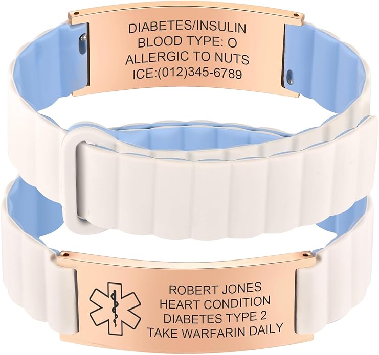 Comfortable Medical ID Bracelet for Men & Women - Custom Engraved Silicone Strap Comfort Fit Medical Alert Bracelets for Sports,Adjustable Waterproof Customizable Wristband for Diabetic