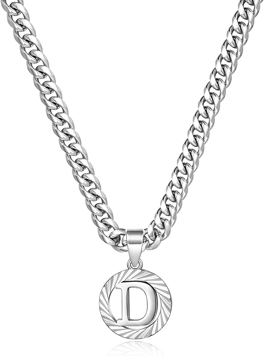 KissYan Gold Initial Necklace,14K Gold Plated Round Letter Pendant Hollow Capital Monogram 5mm Cuban Chain Necklace Alhpabets from A-Z Dainty Jewelry for Women Men