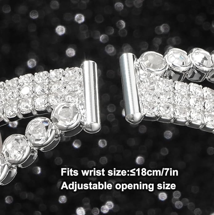 Suyi Rhinestone Bracelet for Women Silver Multilayer Cuff Bracelet Craystal Braidal Bracelets