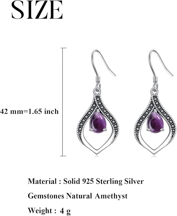 Vintage Genuine Gemstone Earrings for Women Dangling 925 Sterling Silver Western Native American Style Jewelry for Wife Mother