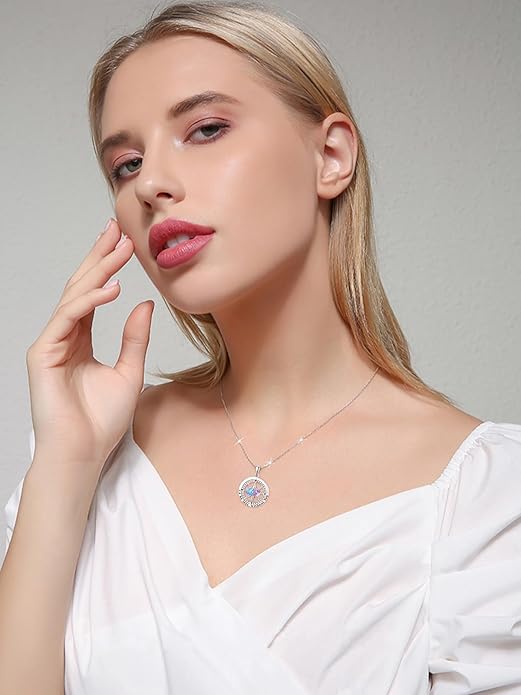 JIYVY32 Compass Birthstones Necklace for Women, Exquisite S925 Necklace Anniversary Birthday Gifts for Wife Her Double Birthstone Pendant jewelry ‘I'd be Lost Without You’