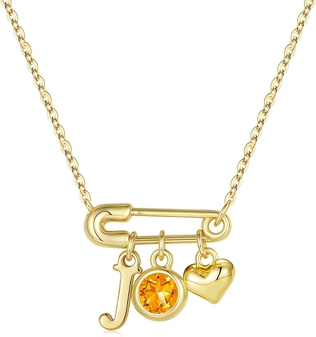 MONOOC Christmas Gifts for Women Girls - 14K-Gold-Plated Dainty Paperclip Heart Initial Necklace Birthstone Necklace Jewelry Birthday Gifts for Women Her Mom Friend Wife Sister