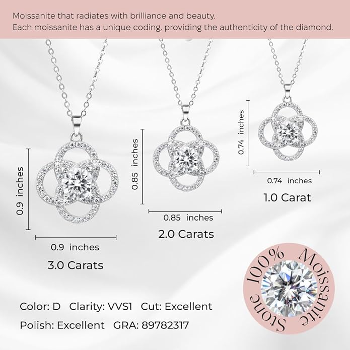 Moissanite Pendant Necklace for Women – 925 Sterling Silver Necklace for Women Infinity Pendant, Dainty Silver Jewelry Gift Box for Mom Wife Girlfriend – Birthday Anniversary 1-3 CT