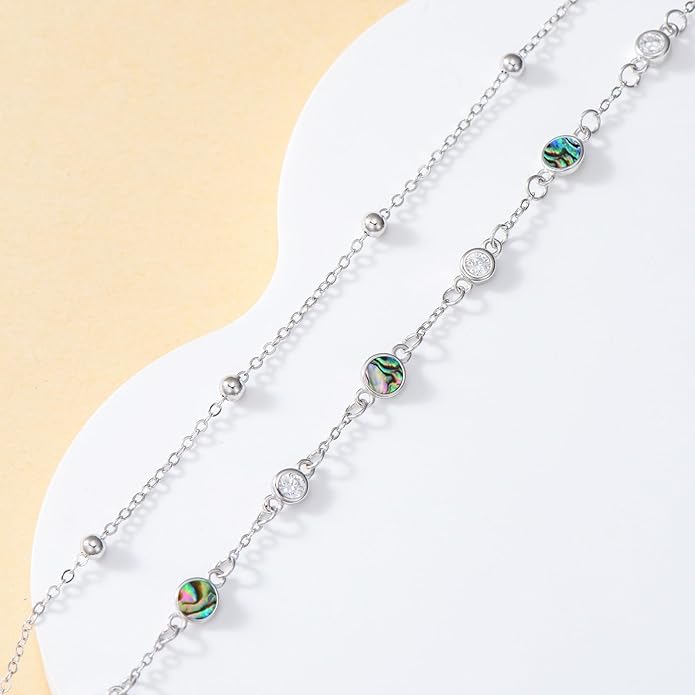 Anklets for Women 925 Sterling Silver Natural Stone Layered Anklet Beach Summer Fine Jewelry Birthday Christmas Gifts for Women Her Mom