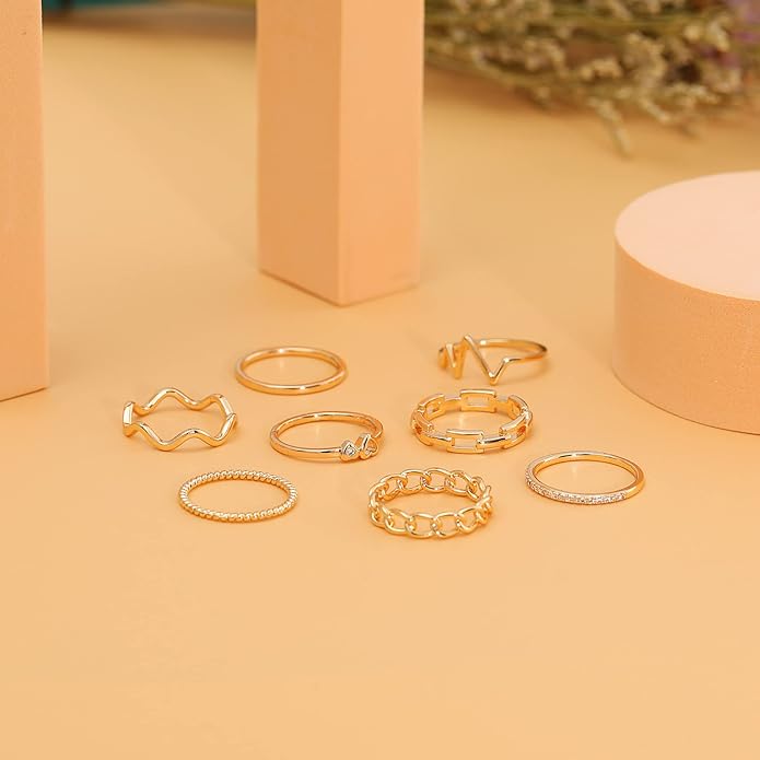 Honsny 14K Gold Plated Stacking Rings Set for Women, Stackable Knuckle Thumb Rings Thin Dainty Silver Rings for Women Wedding Eternity Band Simple Rose Gold Ring Size 4-11